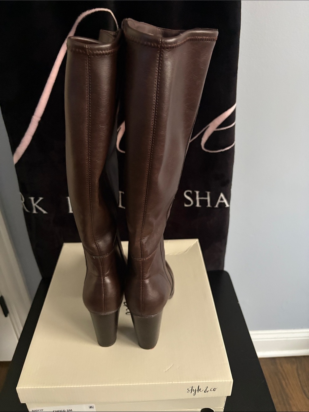 Style & Co. Brown Leather Knee-High Block Heel Boots - Picture 4 of 5